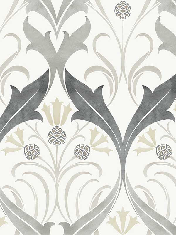 Pine Cone Ribbon fabric in charcoal metallic color - pattern number AC9174 - by Ronald Redding in the Arts and Crafts collection