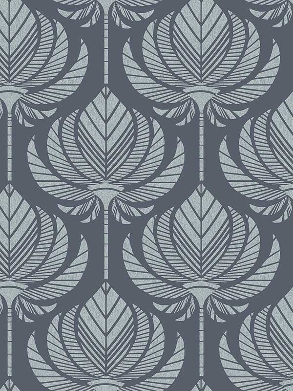 Palmier Lotus Fan fabric in navy color - pattern number 4014-26424 - by A Street Prints in the Seychelles collection
