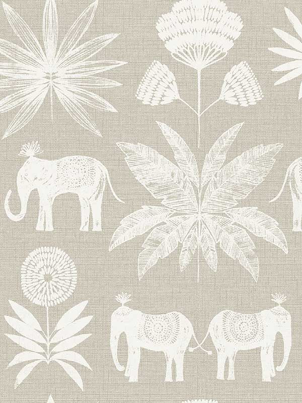 Bazaar Elephant Oasis wallpaper in light grey color - pattern number 4014-26433 - by A Street Prints in the Seychelles collection