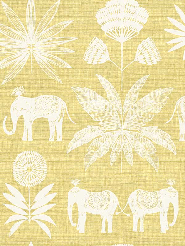 Bazaar Elephant Oasis wallpaper in yellow color - pattern number 4014-26434 - by A Street Prints in the Seychelles collection