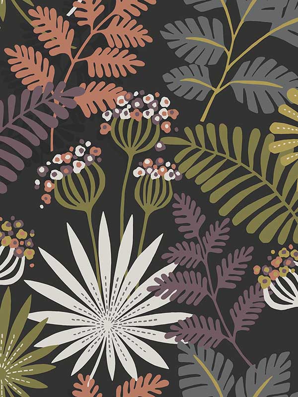 Praslin Botanical wallpaper in black color - pattern number 4014-26447 - by A Street Prints in the Seychelles collection