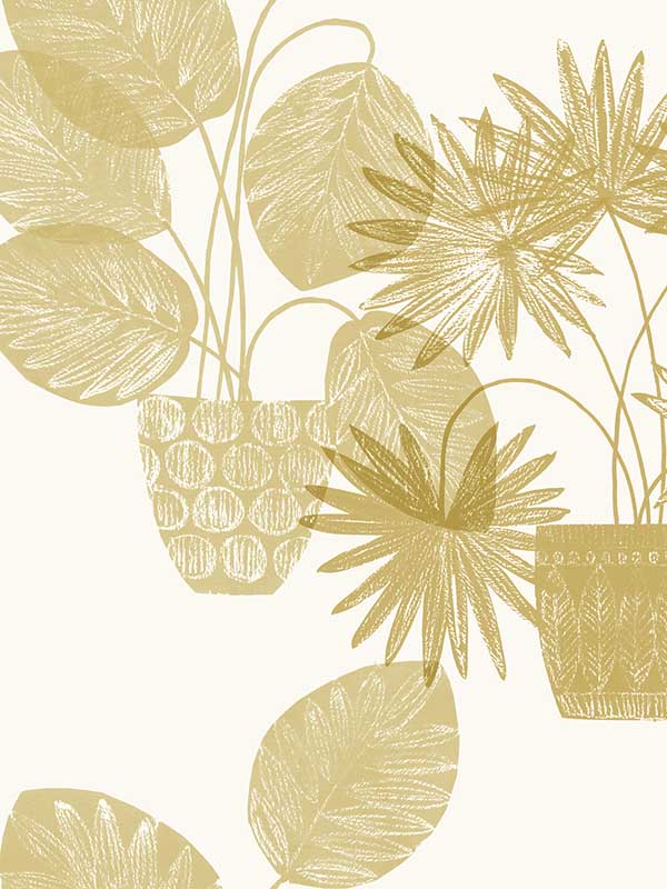 Aida Potted Plant fabric in gold color - pattern number 4014-87557 - by A Street Prints in the Seychelles collection