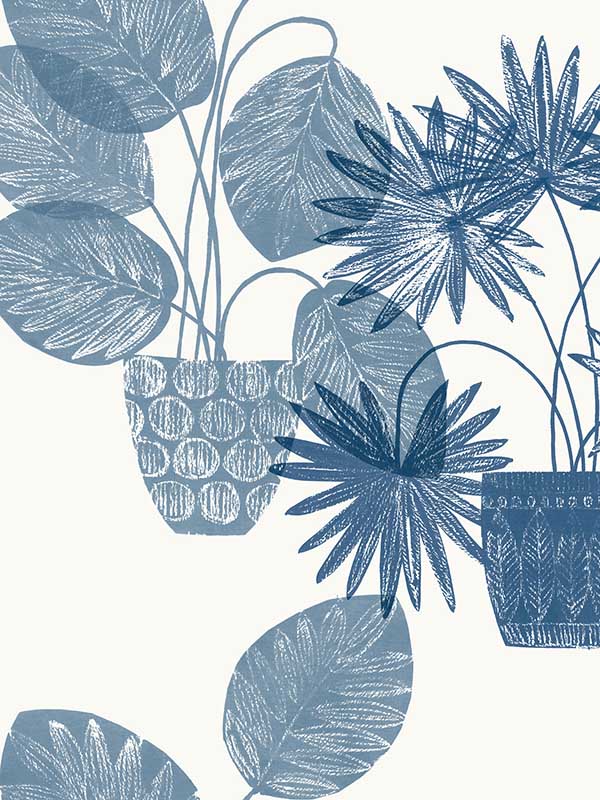 Aida Potted Plant fabric in blue color - pattern number 4014-87559 - by A Street Prints in the Seychelles collection