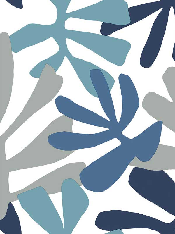Kinetic Tropical Peel and Stick fabric in blue and grey color - pattern number PSW1242RL - by York in the Risky Business Vol III Peel and Stick Wallpaper collection
