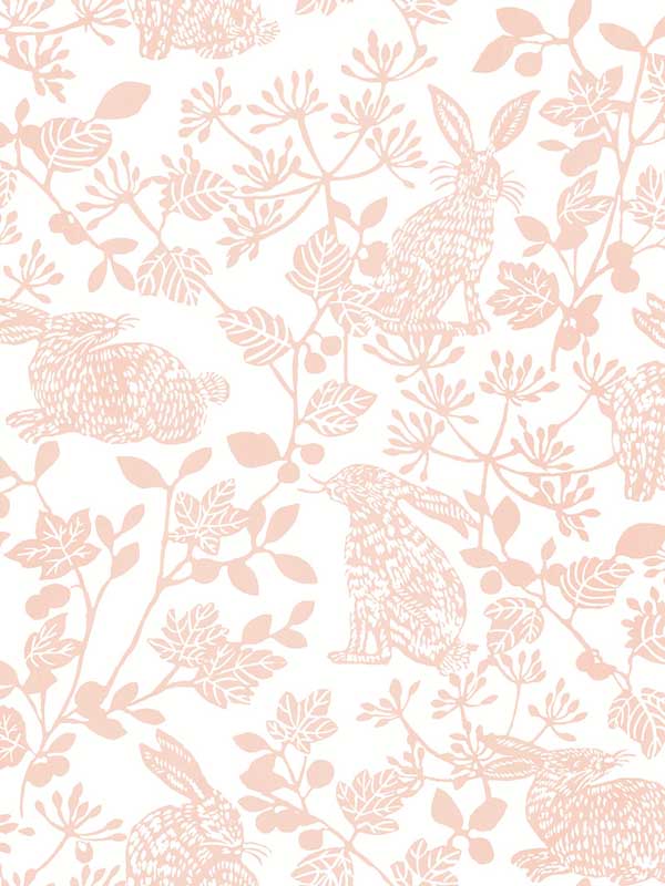 Botanical Bunnies Peel and Stick wallpaper in pink color - pattern number PSW1343RL - by York in the York Premium Peel and Stick Wildlife Wallpaper collection