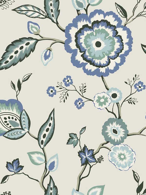 Dahlia Blooms fabric in blue and white color - pattern number GO8231 - by York in the Greenhouse collection