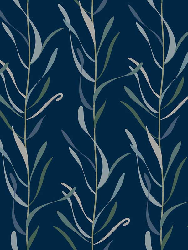 Chloe Vine fabric in indigo color - pattern number GO8324 - by York in the Greenhouse collection