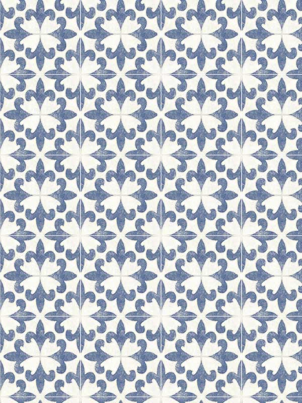 Remy Fleur Tile wallpaper in blue color - pattern number 4072-70033 - by Chesapeake in the Delphine collection