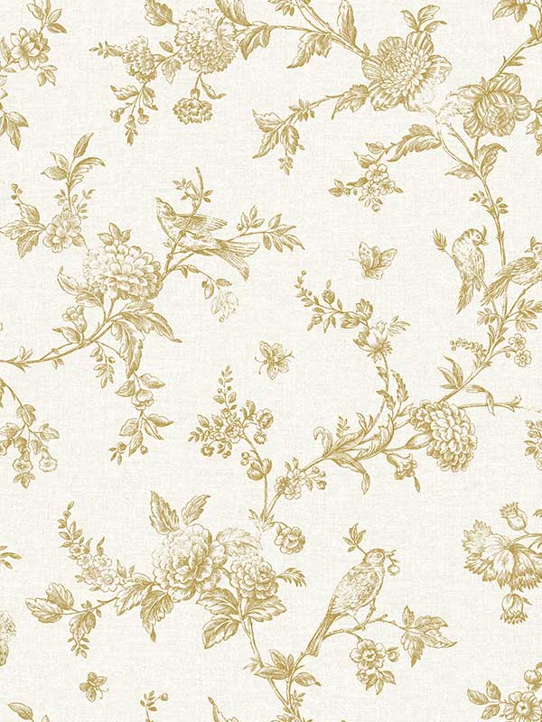 Nightingale Floral Trail wallpaper in wheat color - pattern number 4072-70061 - by Chesapeake in the Delphine collection