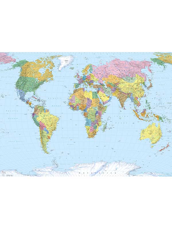 World Map 4 Panel fabric in blue color - pattern number 4-050 - by Brewster in the Komar Colours collection