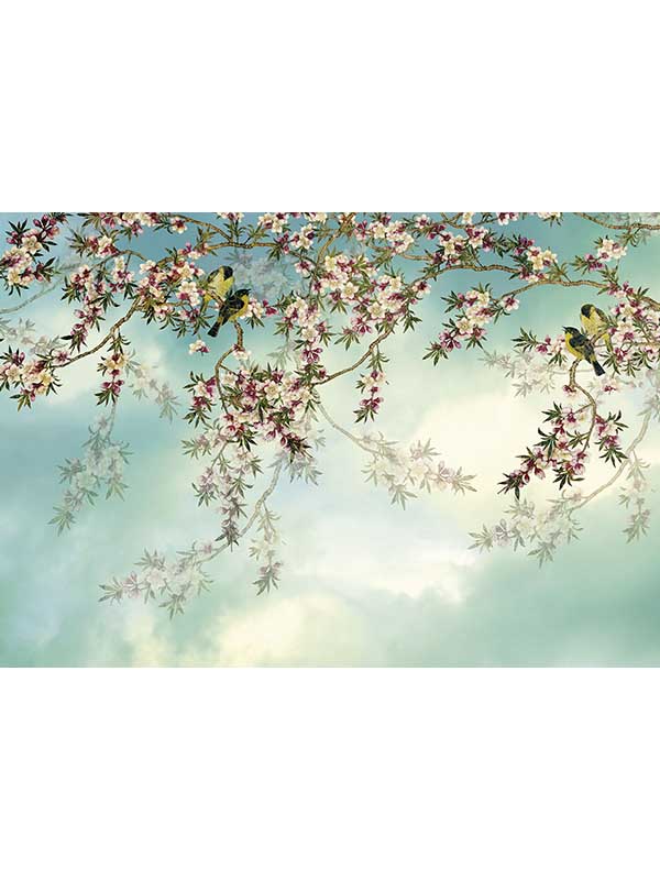 Sakura 8 Panel fabric in blue color - pattern number 8-213 - by Brewster in the Komar Colours collection