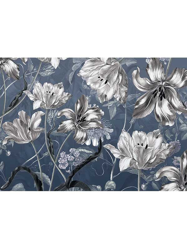 Merian 7 Panel mural in blue color - pattern number X7-1041 - by Brewster in the Komar Colours collection