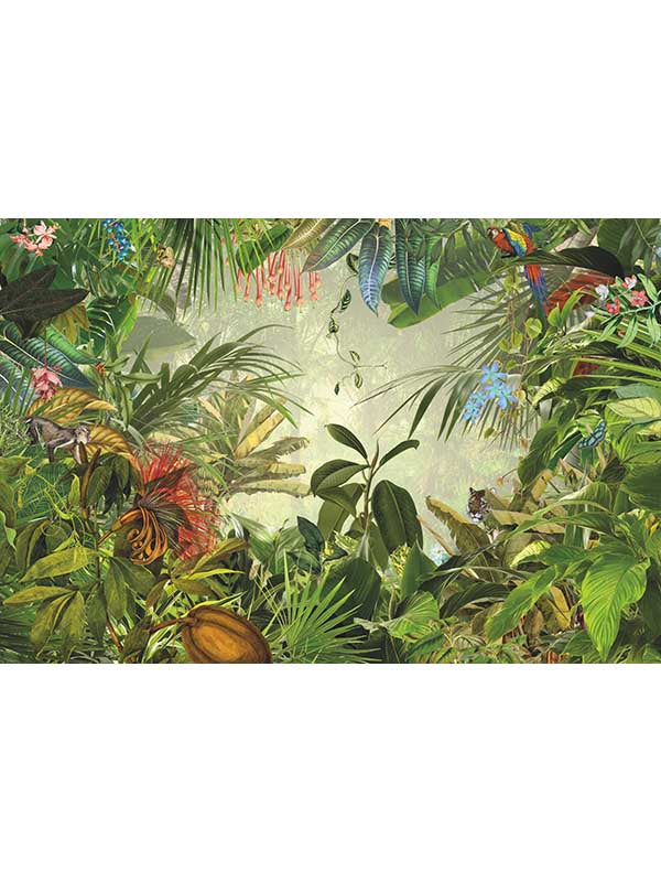 Into The Wild 4 Panel mural in green color - pattern number XXL4-031 - by Brewster in the Komar Colours collection