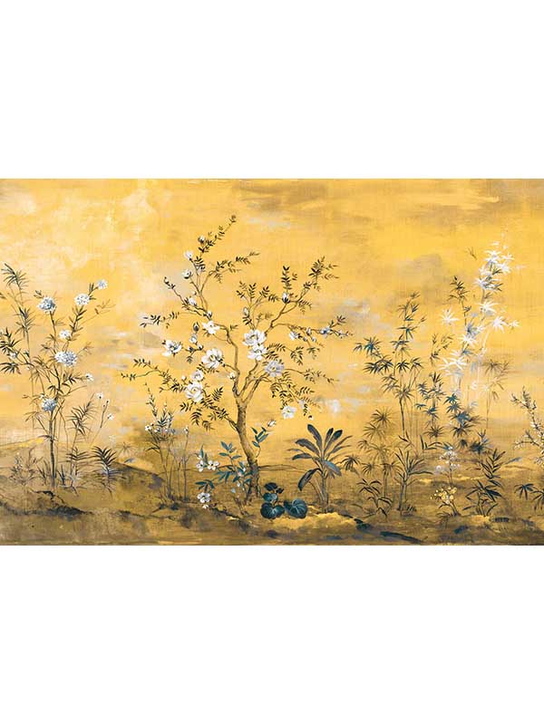 Chinoiserie 4 Panel mural in yellow color - pattern number XXL4-1029 - by Brewster in the Komar Colours collection