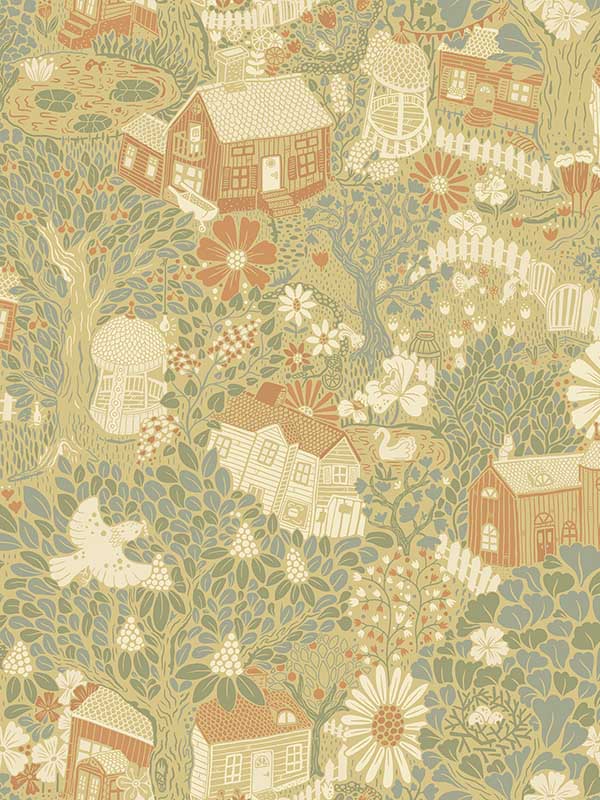 Bygga Bo Woodland Village fabric in butter color - pattern number 4111-63002 - by A Street Prints in the Briony collection