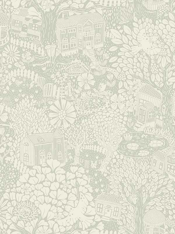 Bygga Bo Woodland Village fabric in seafoam color - pattern number 4111-63004 - by A Street Prints in the Briony collection