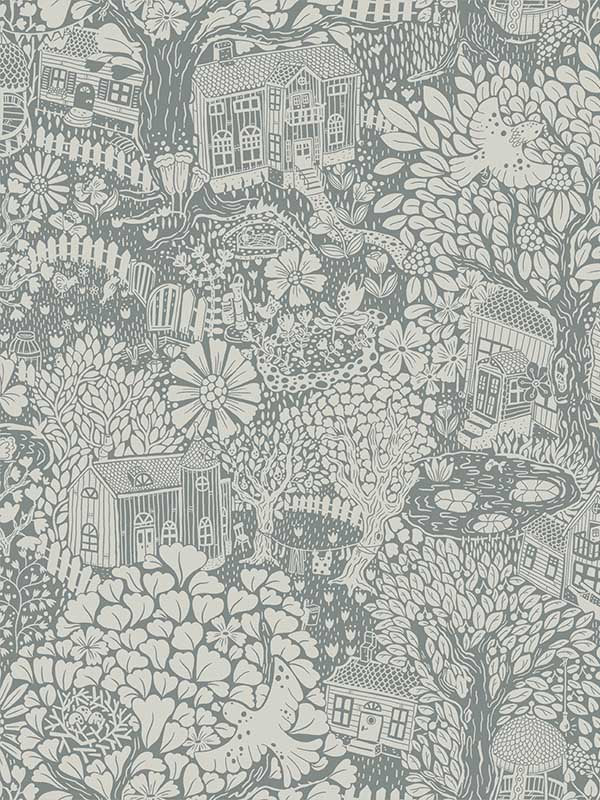 Bygga Bo Woodland Village fabric in blue color - pattern number 4111-63005 - by A Street Prints in the Briony collection