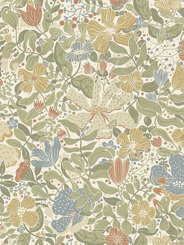 Midsommar Floral Medley fabric in light green color - pattern number 4111-63017 - by A Street Prints in the Briony collection