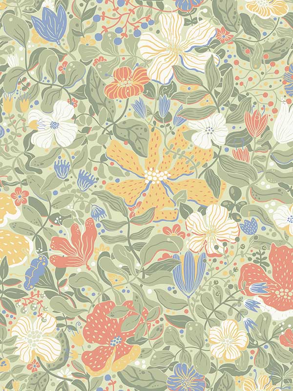 Midsommar Floral Medley fabric in sage color - pattern number 4111-63018 - by A Street Prints in the Briony collection