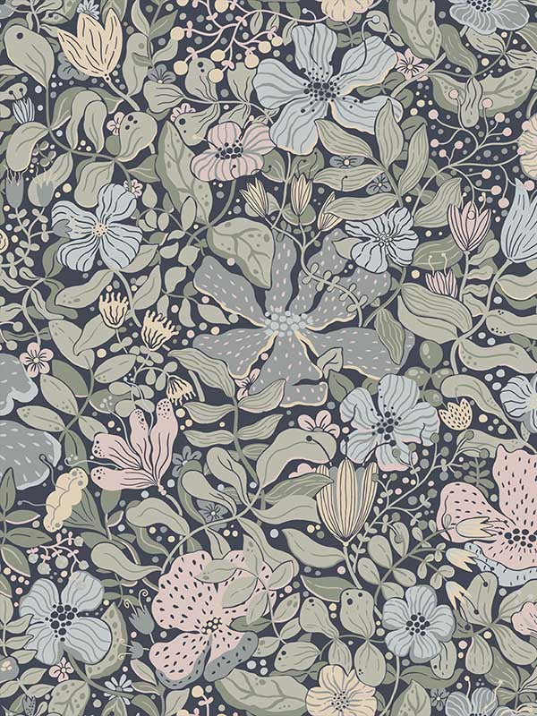 Midsommar Floral Medley fabric in dark blue color - pattern number 4111-63021 - by A Street Prints in the Briony collection