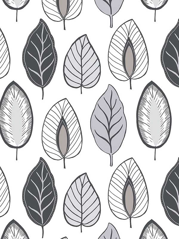 Chic Leaf fabric in black grey metallic silver color - pattern number JJ38008 - by Patton Norwall in the Rewind by James Joseph collection