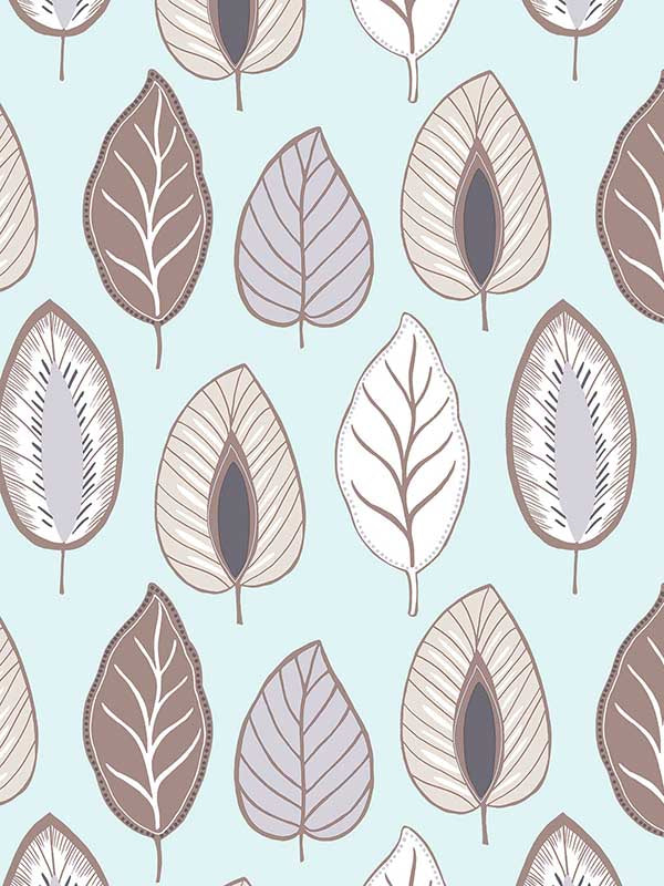 Chic Leaf fabric in duck egg brown grey color - pattern number JJ38009 - by Patton Norwall in the Rewind by James Joseph collection