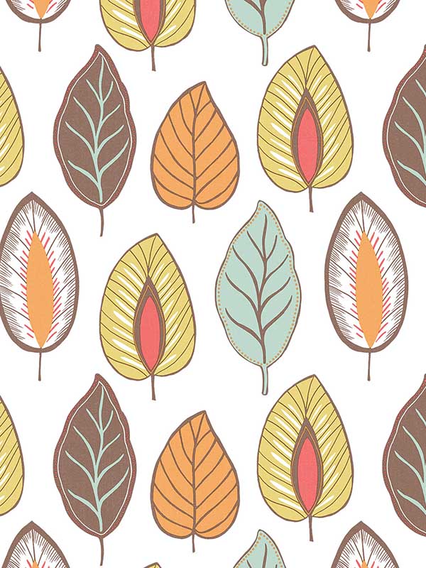 Chic Leaf fabric in duck egg lime orange color - pattern number JJ38011 - by Patton Norwall in the Rewind by James Joseph collection