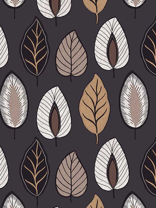 Chic Leaf fabric in charcoal browns tan color - pattern number JJ38012 - by Patton Norwall in the Rewind by James Joseph collection