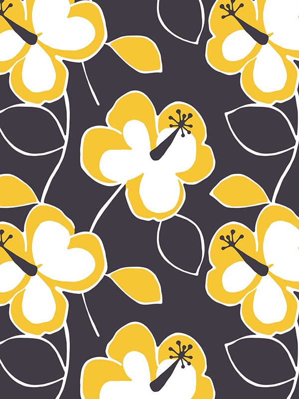 Flower Power fabric in black yellow color - pattern number JJ38019 - by Patton Norwall in the Rewind by James Joseph collection