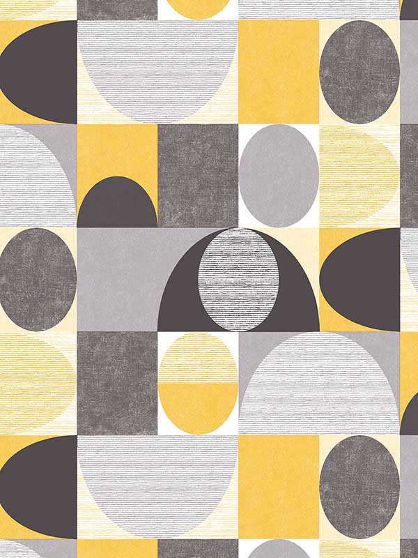 Geo Dom fabric in yellow grey black color - pattern number JJ38021 - by Patton Norwall in the Rewind by James Joseph collection