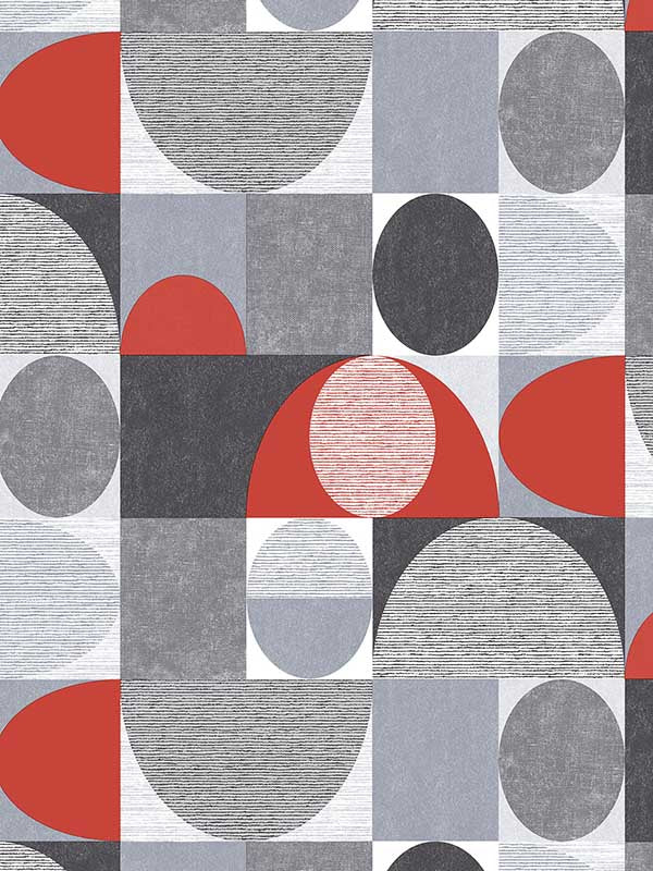 Geo Dom wallpaper in black red grey color - pattern number JJ38024 - by Patton Norwall in the Rewind by James Joseph collection