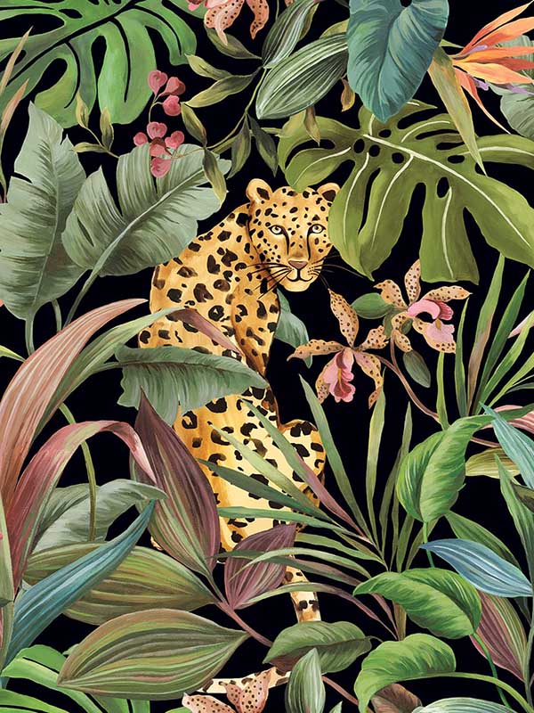 Tropical Leopard Peel and Stick fabric in gloss black color - pattern number DB20100 - by NextWall in the Peel and Stick Wallpaper by Daisy Bennett collection