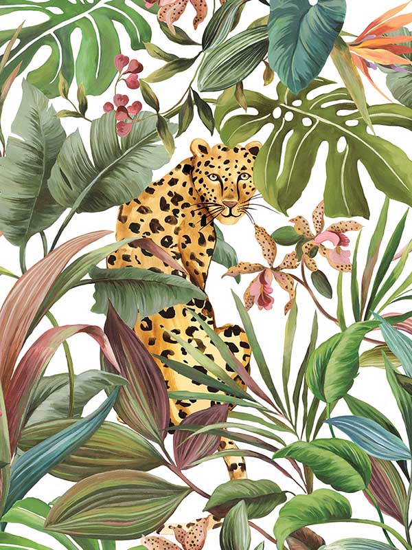 Tropical Leopard Peel and Stick fabric in gloss white color - pattern number DB20105 - by NextWall in the Peel and Stick Wallpaper by Daisy Bennett collection