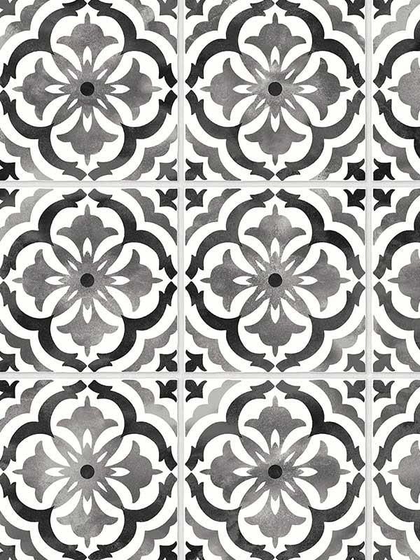 Sorento Tile Peel and Stick fabric in black color - pattern number DB20500 - by NextWall in the Peel and Stick Wallpaper by Daisy Bennett collection