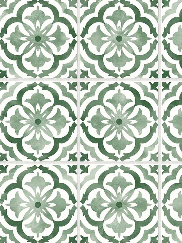 Sorento Tile Peel and Stick fabric in jungle green color - pattern number DB20504 - by NextWall in the Peel and Stick Wallpaper by Daisy Bennett collection