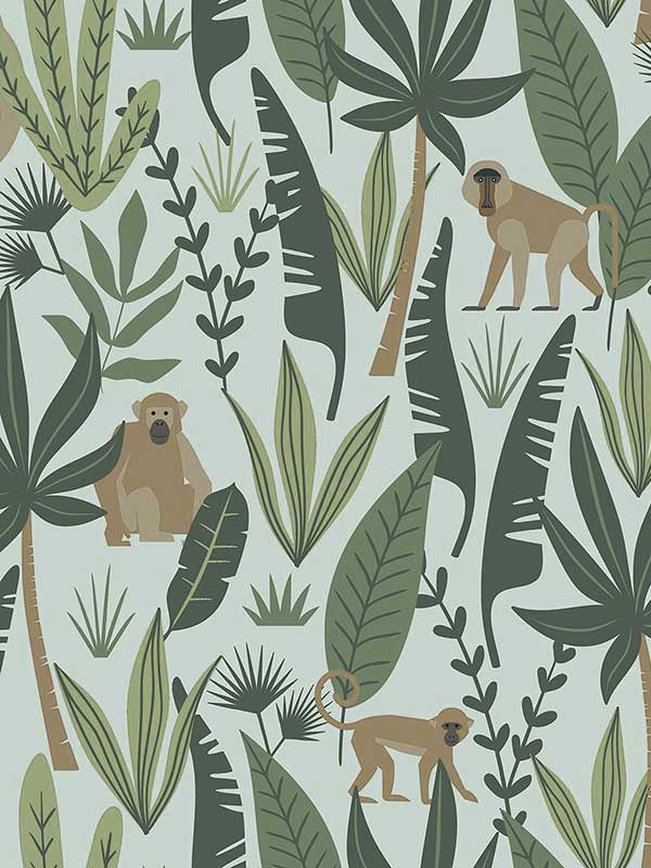 Kiki Monkeys wallpaper in green color - pattern number 4060-139073 - by Chesapeake in the Fable collection