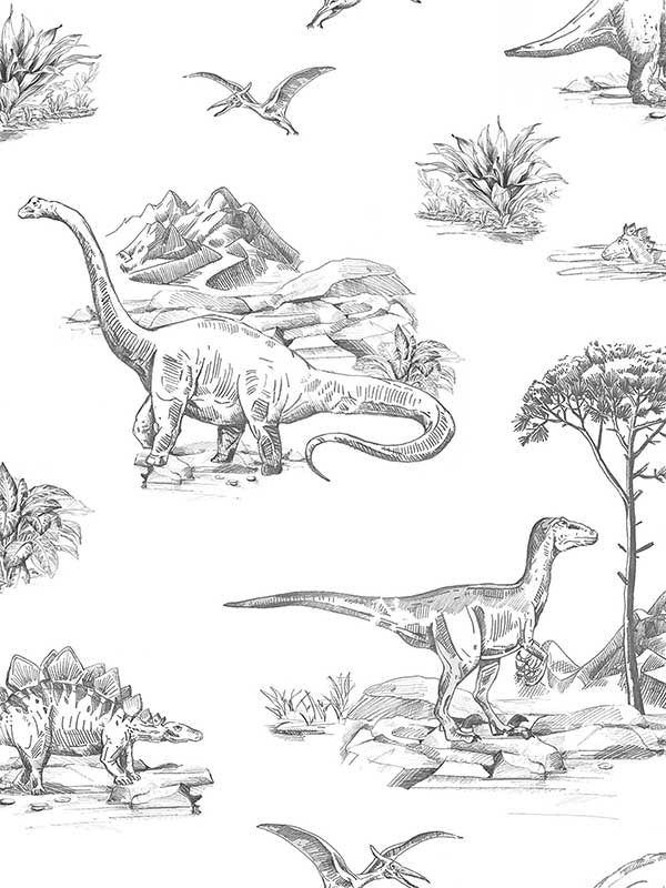 Isolde Dinosaurs wallpaper in charcoal color - pattern number 4060-139269 - by Chesapeake in the Fable collection