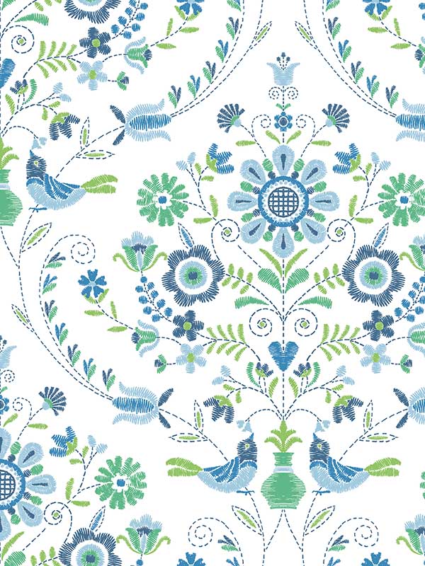 Britt Embroidered Damask fabric in sapphire color - pattern number 4066-26511 - by A Street Prints in the Hannah collection