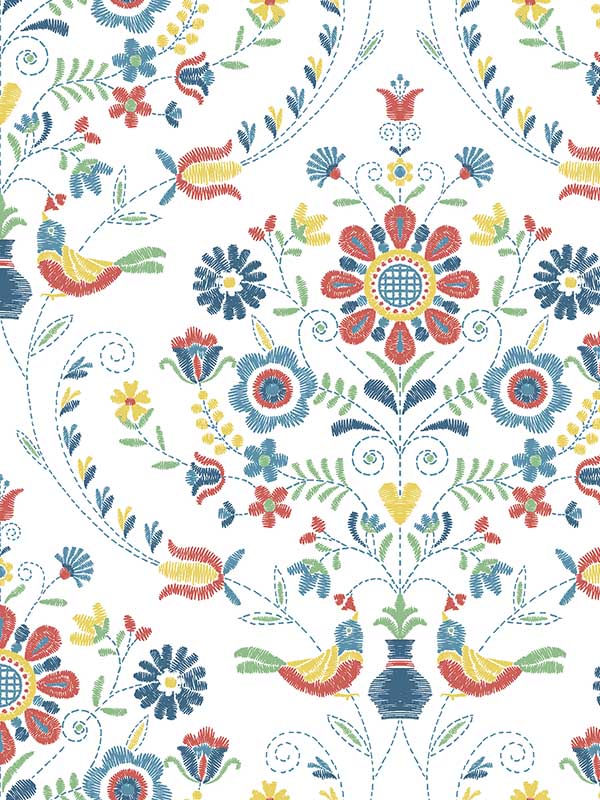Britt Embroidered Damask fabric in multicolor color - pattern number 4066-26512 - by A Street Prints in the Hannah collection