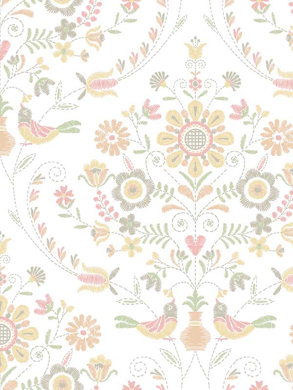 Britt Embroidered Damask fabric in peach color - pattern number 4066-26514 - by A Street Prints in the Hannah collection