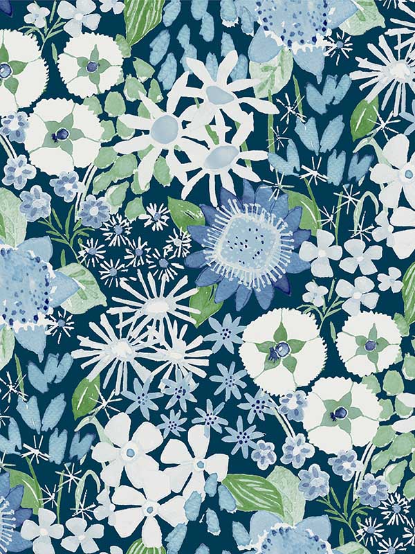 Karina Wildflower Garden fabric in blue color - pattern number 4066-26524 - by A Street Prints in the Hannah collection