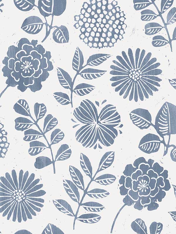 Inge Floral Block Print wallpaper in denim color - pattern number 4066-26532 - by A Street Prints in the Hannah collection