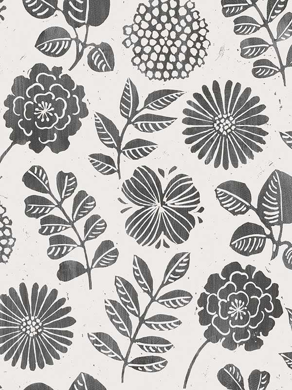 Inge Floral Block Print wallpaper in black color - pattern number 4066-26534 - by A Street Prints in the Hannah collection