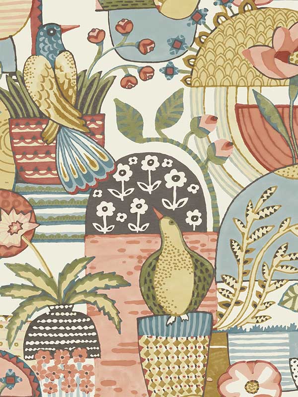Fika Blissful Birds and Blooms wallpaper in mustard color - pattern number 4066-26556 - by A Street Prints in the Hannah collection