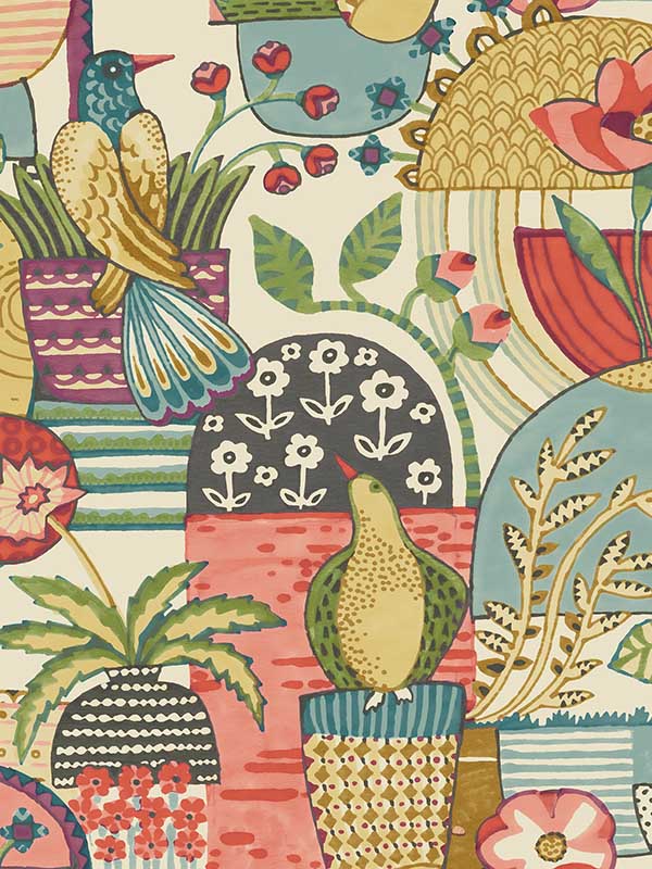 Fika Blissful Birds and Blooms wallpaper in plum color - pattern number 4066-26558 - by A Street Prints in the Hannah collection