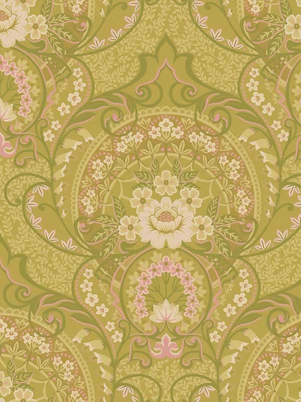 Nasrin Damask fabric in chartreuse color - pattern number 316012 - by Eijffinger in the Posy collection