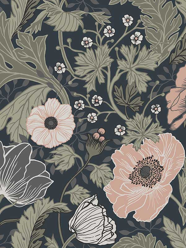 Anemone Floral fabric in navy color - pattern number 4080-44103 - by A Street Prints in the Ingrid collection