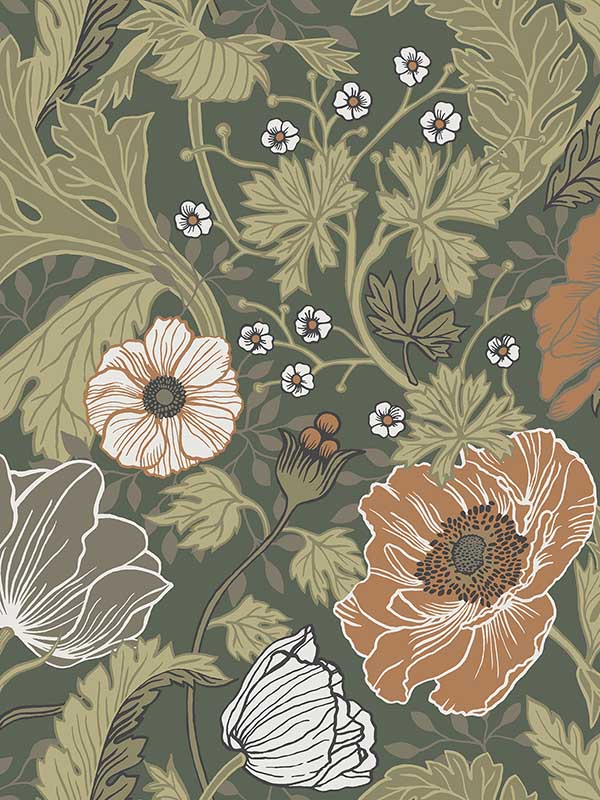 Anemone Floral fabric in green color - pattern number 4080-44104 - by A Street Prints in the Ingrid collection