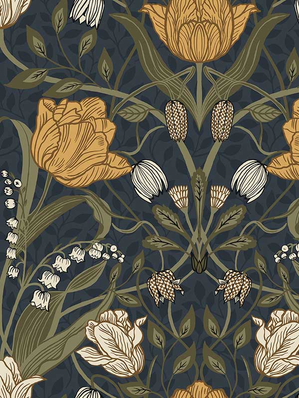 Filippa Tulip fabric in navy color - pattern number 4080-44106 - by A Street Prints in the Ingrid collection
