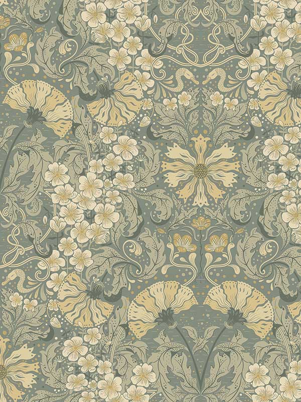 Ojvind Floral Ogee wallpaper in sea green color - pattern number 4080-83113 - by A Street Prints in the Ingrid collection